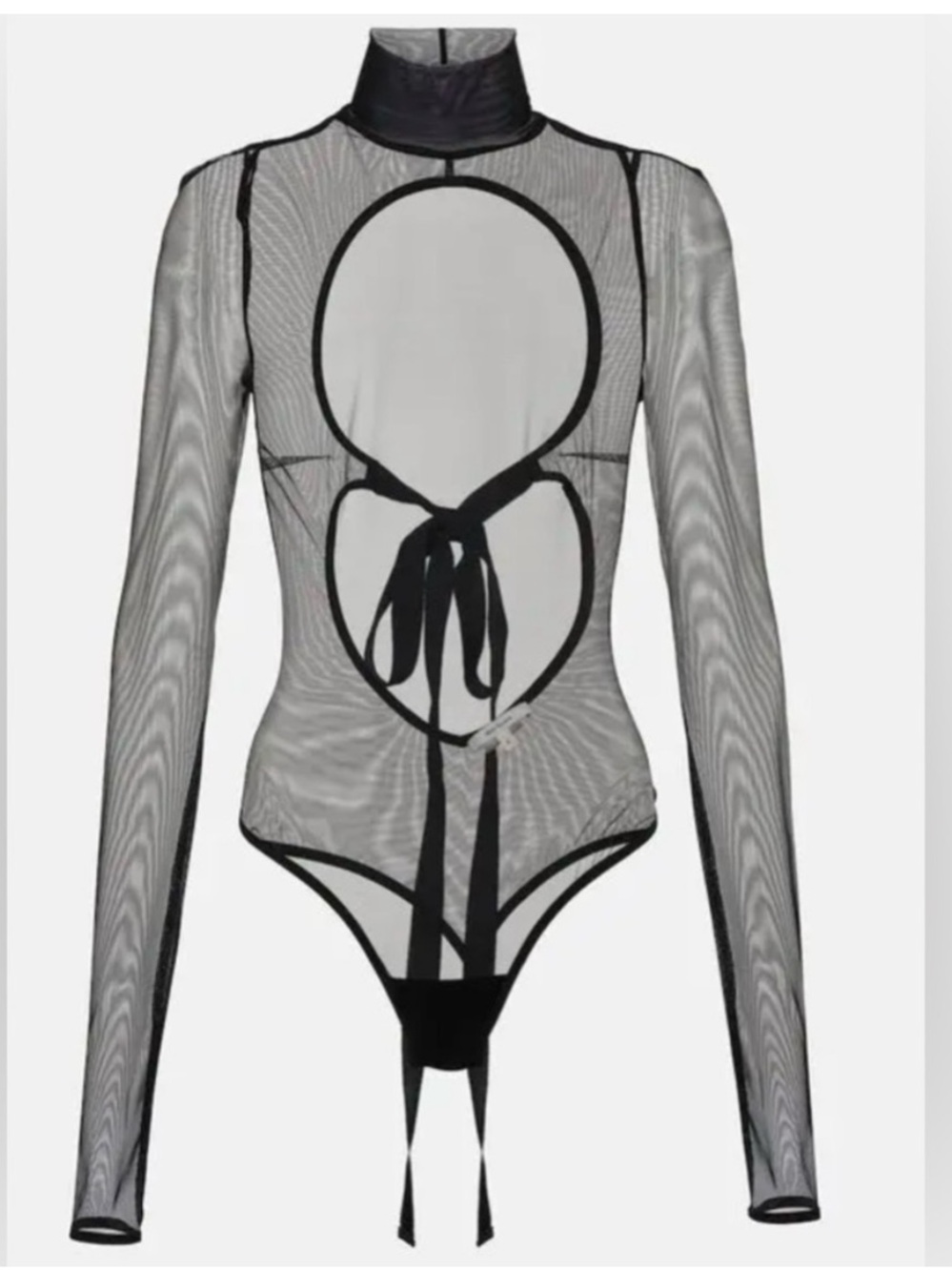 NWT Nensi Dojaka Sheer Mesh Tulle Turtleneck Bodysuit Tie Back Black XS